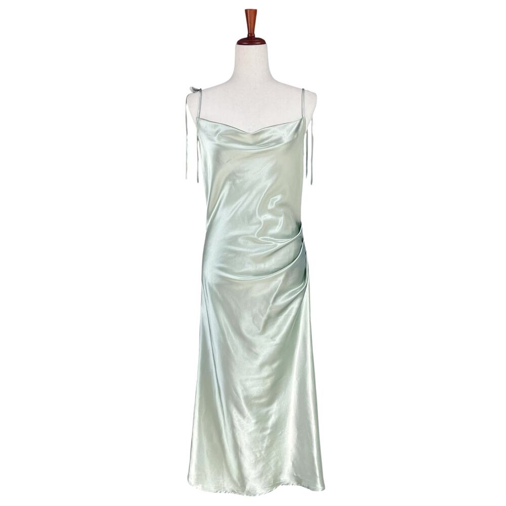 CINDERELLA DIVINE Satin Ruched Slip Dress in Sage Green M Prom Bridesmaid Formal